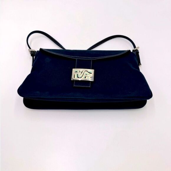 Fendi Mama Double Flap Navy Blue Canvas Limited Edition Baguette Preloved Purse - Picture 10 of 16